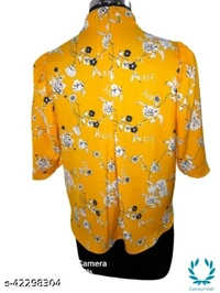 Classy Feminine Women Tops & Tunics - S, Mustered Yellow, Poly Crepe, Printed, Pack of :1